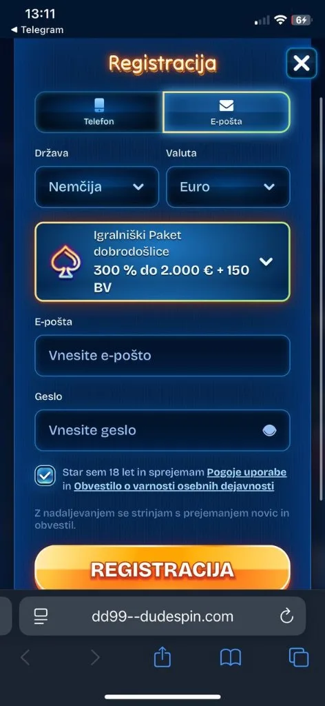Dudespin mobilni zaslon — VIP trgovina