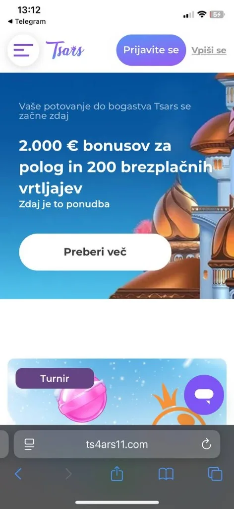 Tsars mobilni zaslon — casino igre